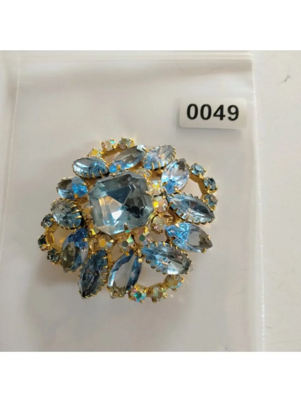 Aurora Borealis Vintage Blue Floral Rhinestone Pin Elegant Wedding Statement